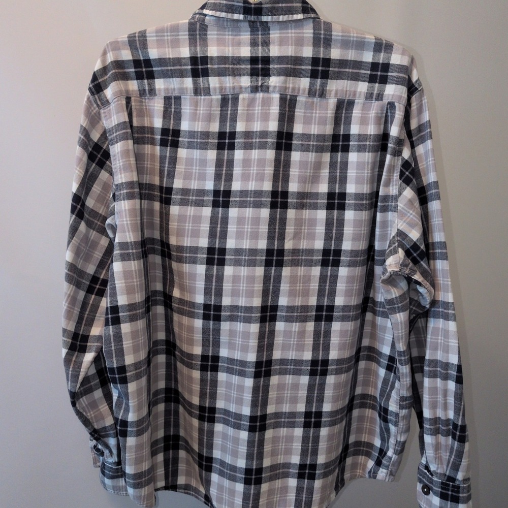 Wrangler Flannel Shirt Mens 2XL Grey Black Plaid Cotton Long Sleeve Workwear - Picture 6 of 10